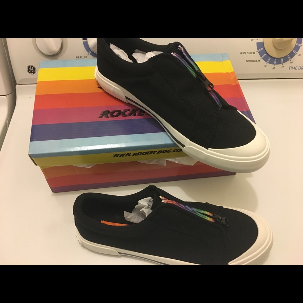 Rocket Dog Joanel Black Sneakers w/ Rainbow Zip Up
